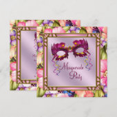 Gold Hot Pink Roze Paarse Masker Masquerade Party Kaart (Voorkant / Achterkant)