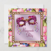 Gold Hot Pink Roze Paarse Masker Masquerade Party Kaart (Voorkant)