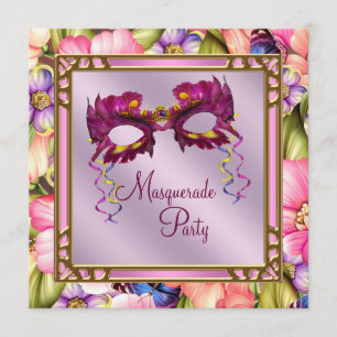 Gold Hot Pink Roze Paarse Masker Masquerade Party Kaart