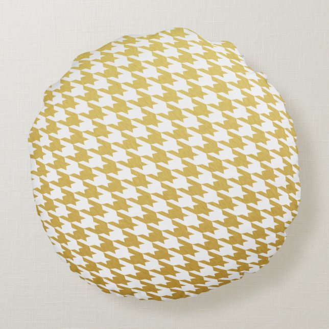 Gold Houndstooth Pattern Round Pillow Rond Kussen (Achterkant)