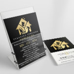 Gold House Cleaning Services Flyer<br><div class="desc">Moderne zakenvlieger ontworpen voor commerciële of huishoudelijke schoonmaakdiensten,  huishoudboekhouders,  dienstmeisjes of conciërge-benodigdheden. Ontwerp met een goudhuis en reinigingsapparatuur aan de voorzijde,  naam en tekstlijn. Pas de achterzijde aan met uw volledige contactgegevens en sociale mediadetails.</div>