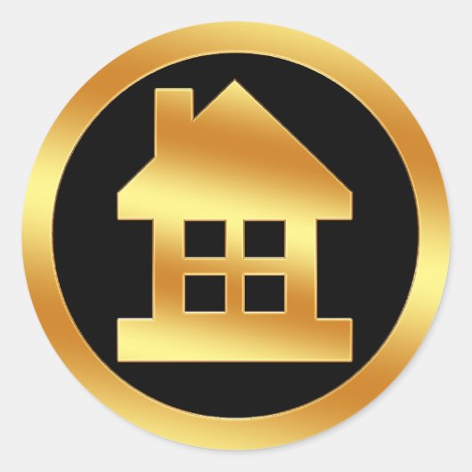 Gold House Icon Ronde Sticker (Voorkant)