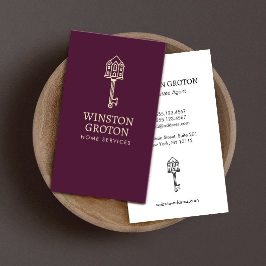  Gold House Key Burgundy Visitekaartje