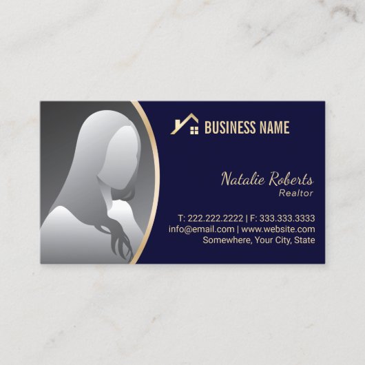 Gold House Logo Real Estate Realtor Navy Foto Visitekaartje (Voorkant)