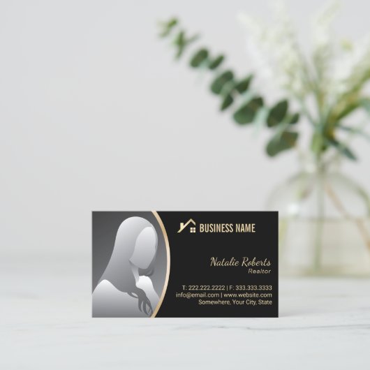 Gold House Logo Vastgoed Realtor Zwart Foto Visitekaartje (Staand voorkant)