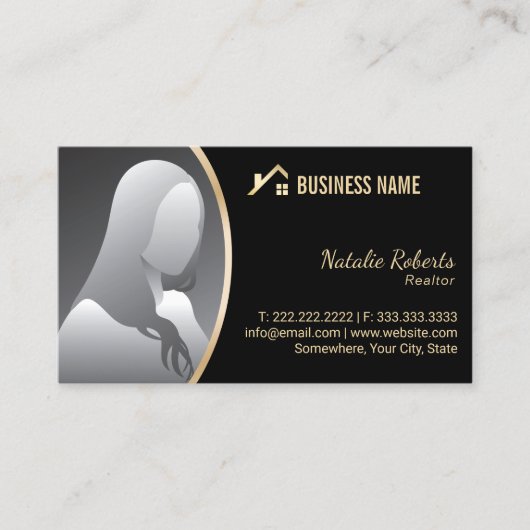 Gold House Logo Vastgoed Realtor Zwart Foto Visitekaartje (Voorkant)