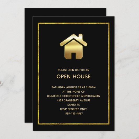 Gold House Symbol Open House Uitnodiging (Voorkant / Achterkant)