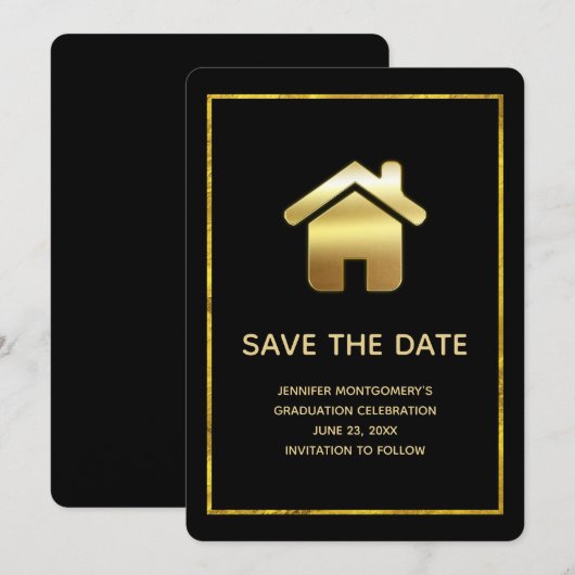 Gold House Symbol Real Estate Afstuderen Save The Date (Voorkant / Achterkant)