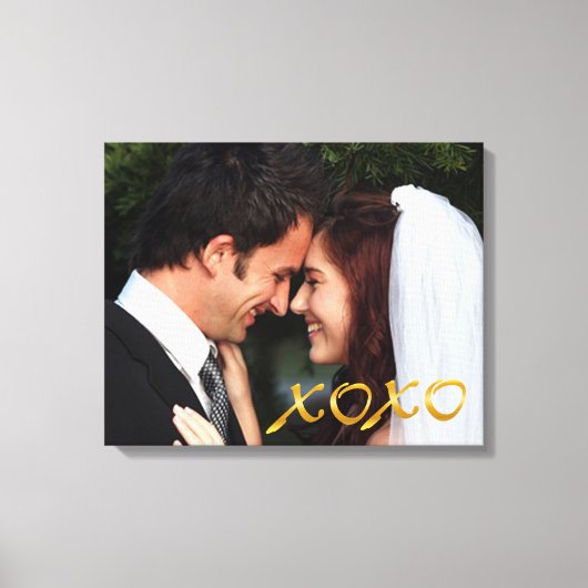 Gold Hugs en Kisses Wedding Foto Canvas Afdruk (Voorkant)