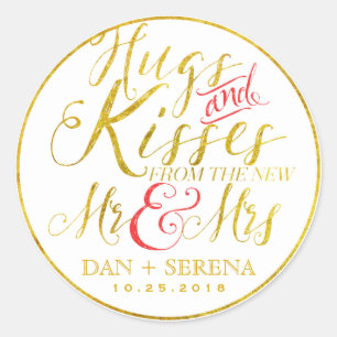 Gold Hugs Kisses uit New Mr Mrs Wedding Sticker