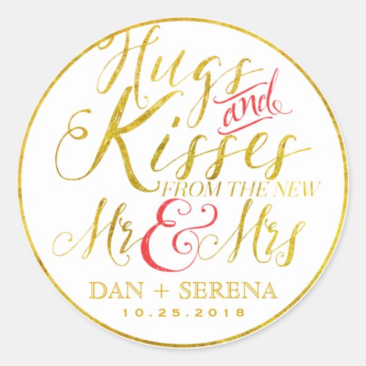 Gold Hugs Kisses uit New Mr Mrs Wedding Sticker (Voorkant)