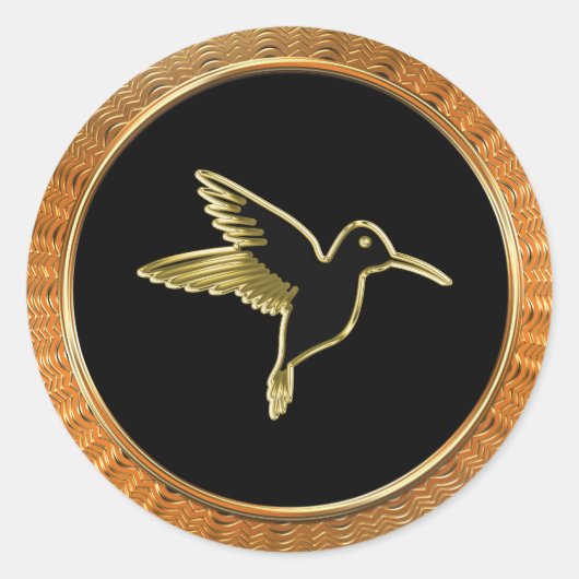Gold Hummingbird met vleugels uitgestrekt Ronde Sticker (Voorkant)