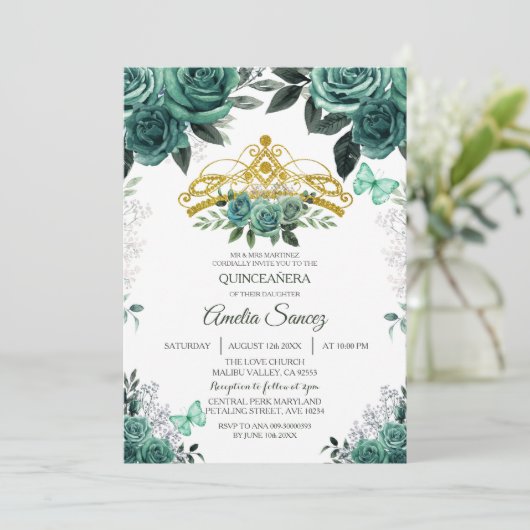 Gold & Hunter Emerald Green Mis Quince Kaart (Staand voorkant)
