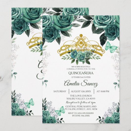 Gold & Hunter Emerald Green Mis Quince Kaart (Voorkant / Achterkant)