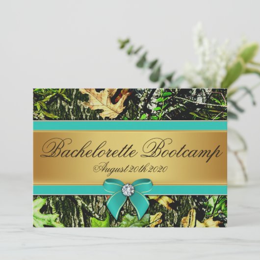 Gold Hunting Camo Bachelorette Party Kaart (Staand voorkant)
