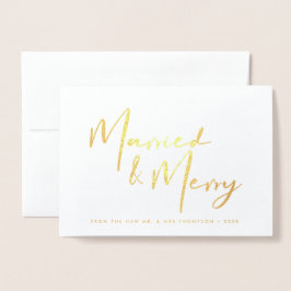 Gold huwelijksfeest en vrolijk kerstfeest Dank je  Folie Kaarten