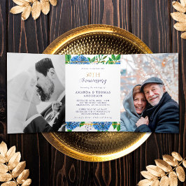 Gold Hydrangea 50th Wedding Jubileum Invitation Drieluik Programma