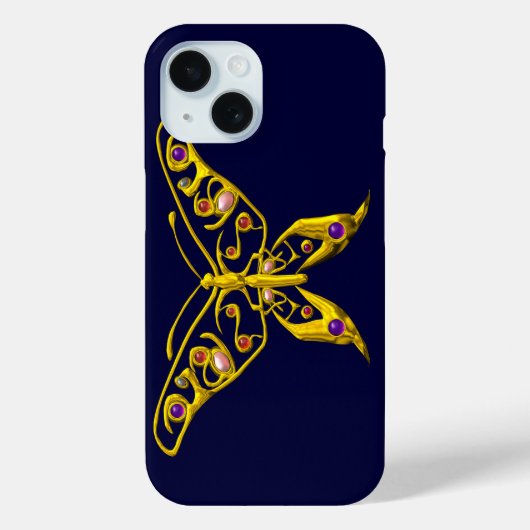 GOLD HYPER BUTTERFLES MET GEMSTONES, blauw Case-Mate iPhone Case (Achterkant)