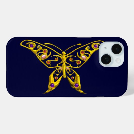 GOLD HYPER BUTTERFLES MET GEMSTONES, blauw Case-Mate iPhone Case (Achterkant (horizontaal))