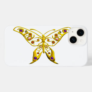 GOLD HYPER-BUTTERFLES MET GEMSTONES White Case-Mate iPhone 14 Hoesje