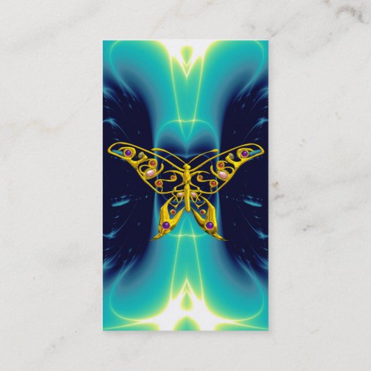 GOLD HYPER BUTTERFLY,BLAUWGROEN AQUA BLAUWE LICHTW VISITEKAARTJE (Achterkant)