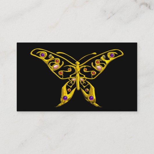 GOLD HYPER BUTTERFLY, COLORFUL GEMSTONES Black Visitekaartje (Achterkant)