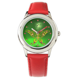 GOLD HYPER BUTTERFLY Emerald Green Monogram Horloge