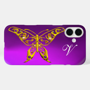 GOLD HYPER BUTTERFLY, GEMSTONES, MONOGRAM Paars iPhone 16 Plus Hoesje