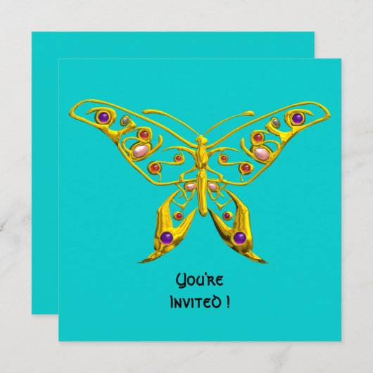 GOLD HYPER BUTTERFLY,GEMSTONES,Turquoise Blue Kaart (Voorkant / Achterkant)