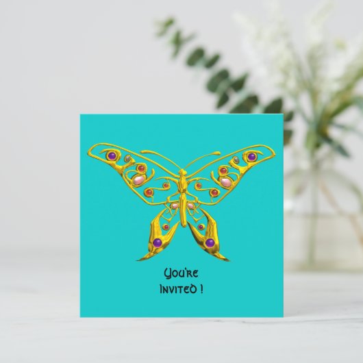 GOLD HYPER BUTTERFLY,GEMSTONES,Turquoise Blue Kaart (Staand voorkant)