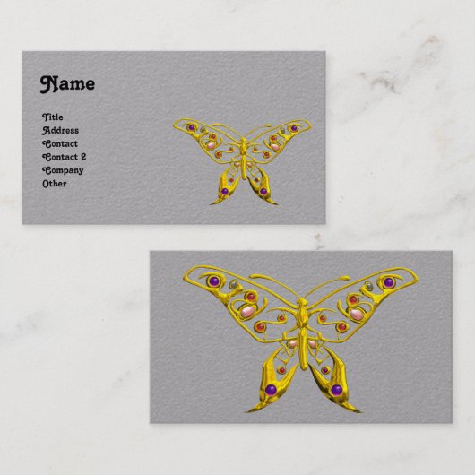GOLD HYPER BUTTERFLY Grey Paper Visitekaartje (Voorkant / Achterkant)