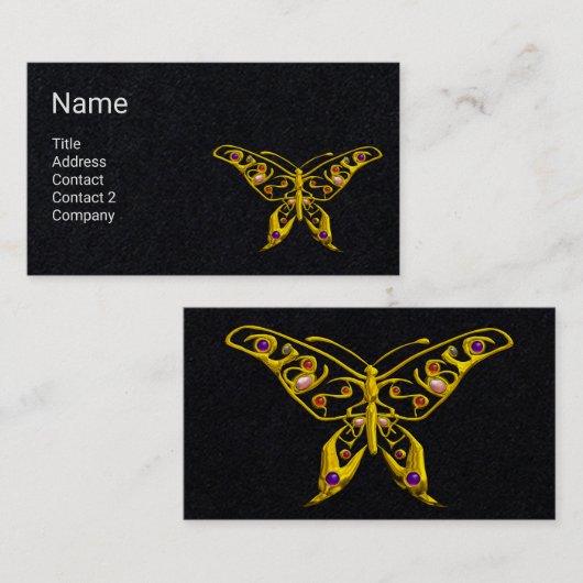GOLD HYPER BUTTERFLY JEWEL, GEMSTONES zwart papier Visitekaartje (Voorkant / Achterkant)