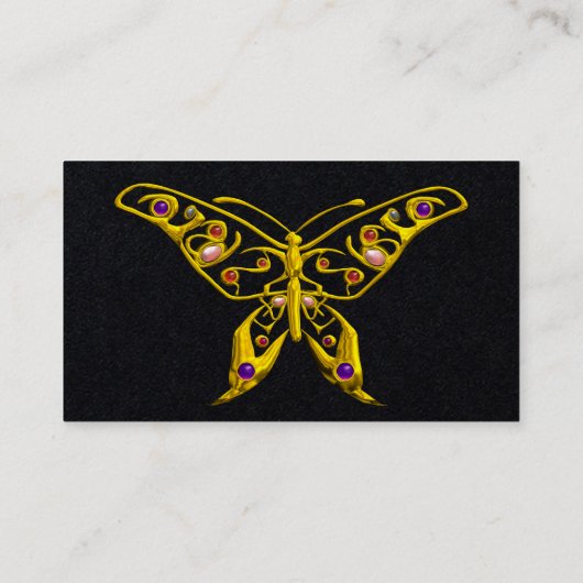 GOLD HYPER BUTTERFLY JEWEL, GEMSTONES zwart papier Visitekaartje (Achterkant)