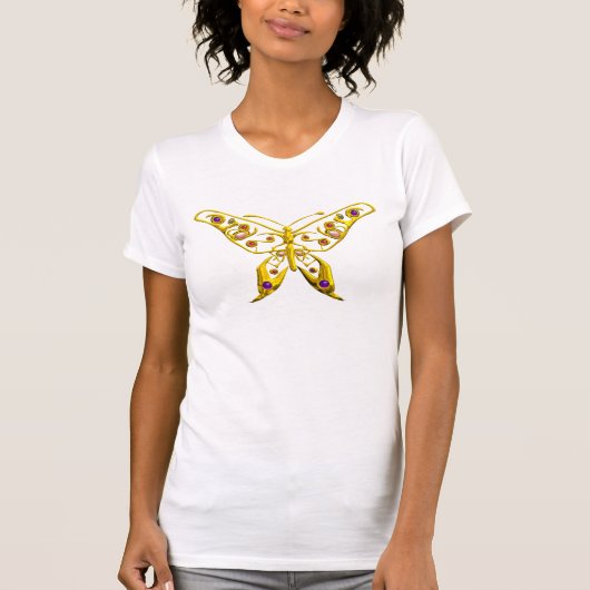 GOLD HYPER BUTTERFLY JEWEL MET GEMSTONES T-SHIRT (Voorkant)