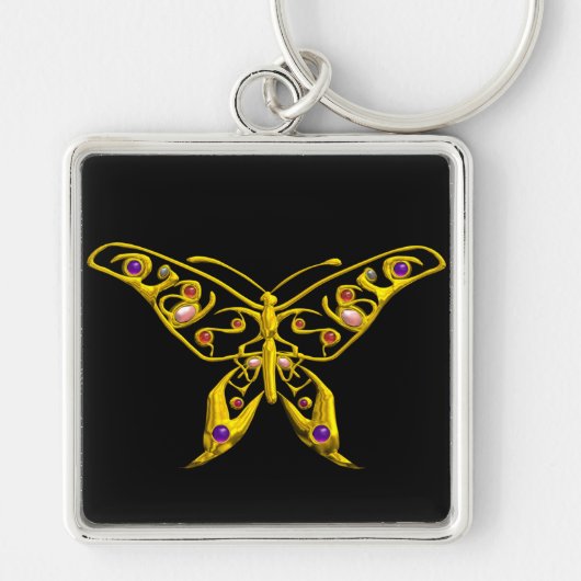 GOLD HYPER BUTTERFLY JEWEL MET GEMSTONES, zwart Sleutelhanger (Voorkant)