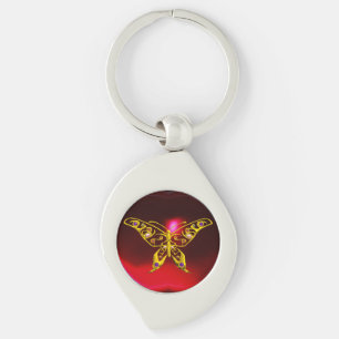 GOLD HYPER BUTTERFLY JEWEL Red Burgundy Ruby Sleutelhanger