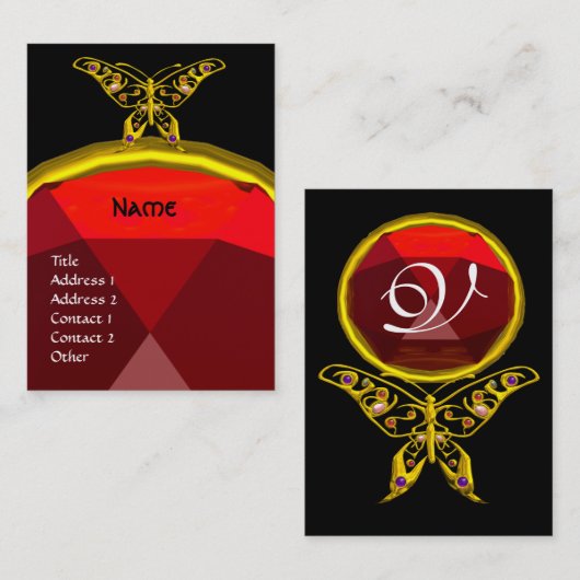 GOLD HYPER BUTTERFLY JEWEL, ROOD RUBY MONOGRAM Bla Visitekaartje (Voorkant / Achterkant)