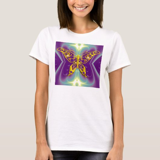 GOLD HYPER BUTTERFLY, Paarse Blauwgroen fractaalgo T-shirt (Voorkant)