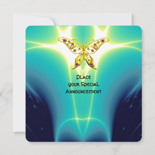 GOLD HYPER BUTTERFLY, Turquoise Blue Fractal Waves Kaart (Achterkant)