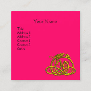 GOLD HYPER DRAGON CELTIC KNOTS, Roze Fuchsia Black Vierkante Visitekaartje