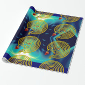 GOLD HYPER LABYRINTH, BLAUWGROEN WAVELLING AQUA BL CADEAUPAPIER (Uitgerold)