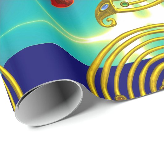 GOLD HYPER LABYRINTH, BLAUWGROEN WAVELLING AQUA BL CADEAUPAPIER (Rol Hoek)