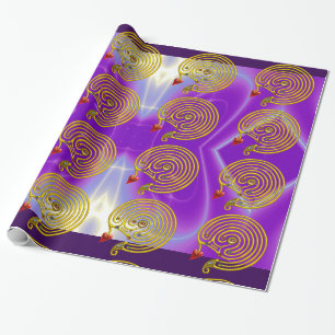 GOLD HYPER LABYRINTH, HEART, PINK PAARSE LICHTWAVE CADEAUPAPIER