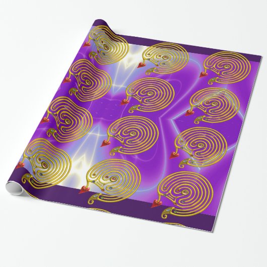 GOLD HYPER LABYRINTH, HEART, PINK PAARSE LICHTWAVE CADEAUPAPIER (Uitgerold)