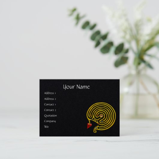 GOLD HYPER LABYRINTH MET HART Black Paper Visitekaartje (Staand voorkant)