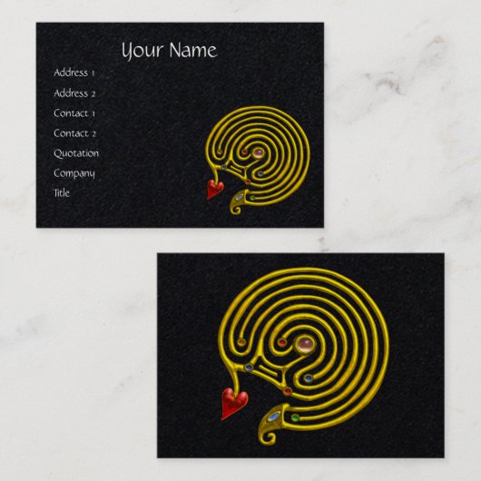 GOLD HYPER LABYRINTH MET HART Black Paper Visitekaartje (Voorkant / Achterkant)