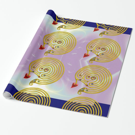 GOLD HYPER LABYRINTH / PAARSE BLAUWGROEN LICHTWAVE CADEAUPAPIER (Uitgerold)