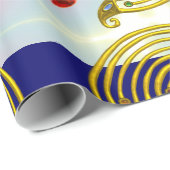 GOLD HYPER LABYRINTH / PAARSE BLAUWGROEN LICHTWAVE CADEAUPAPIER (Rol Hoek)