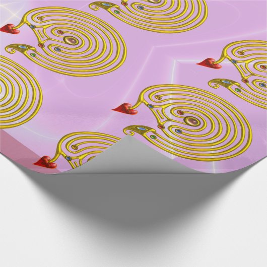 GOLD HYPER LABYRINTH Pink Valentijnsdag Heart Cadeaupapier (Hoek)