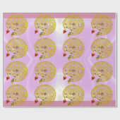 GOLD HYPER LABYRINTH Pink Valentijnsdag Heart Cadeaupapier (Vlak)